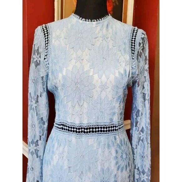 Pretty LittleThing Womens Floral Blue Lace 8 Dress Dusty Blue Transparent NWOT - Picture 13 of 16